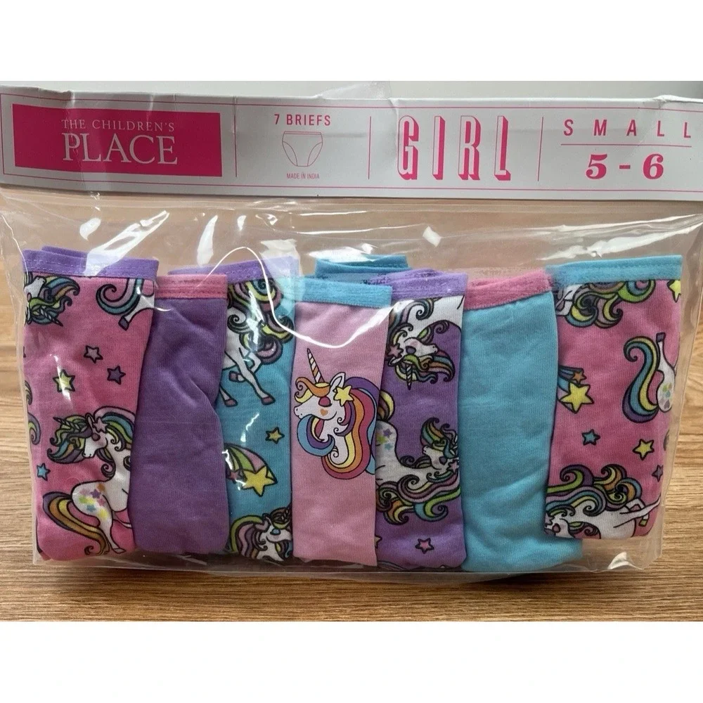 The Children's Place Girls Underwear, 7 Pairs of Briefs, Unicorns Size Small 5-6